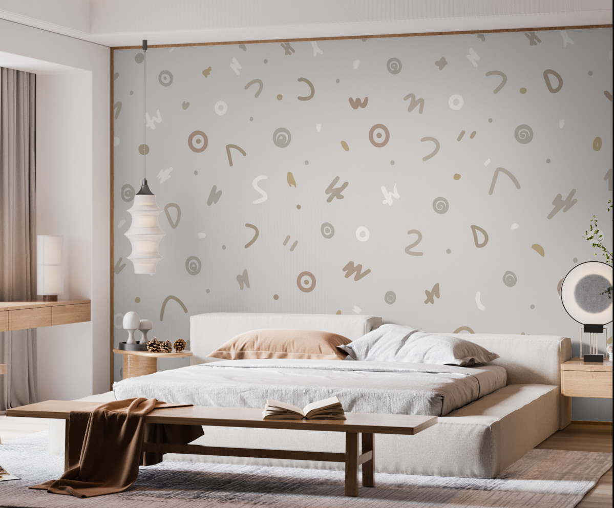 Fototapeta Abstrakcyjne znaki dziecięce w beżowej gamie kolorystycznej.