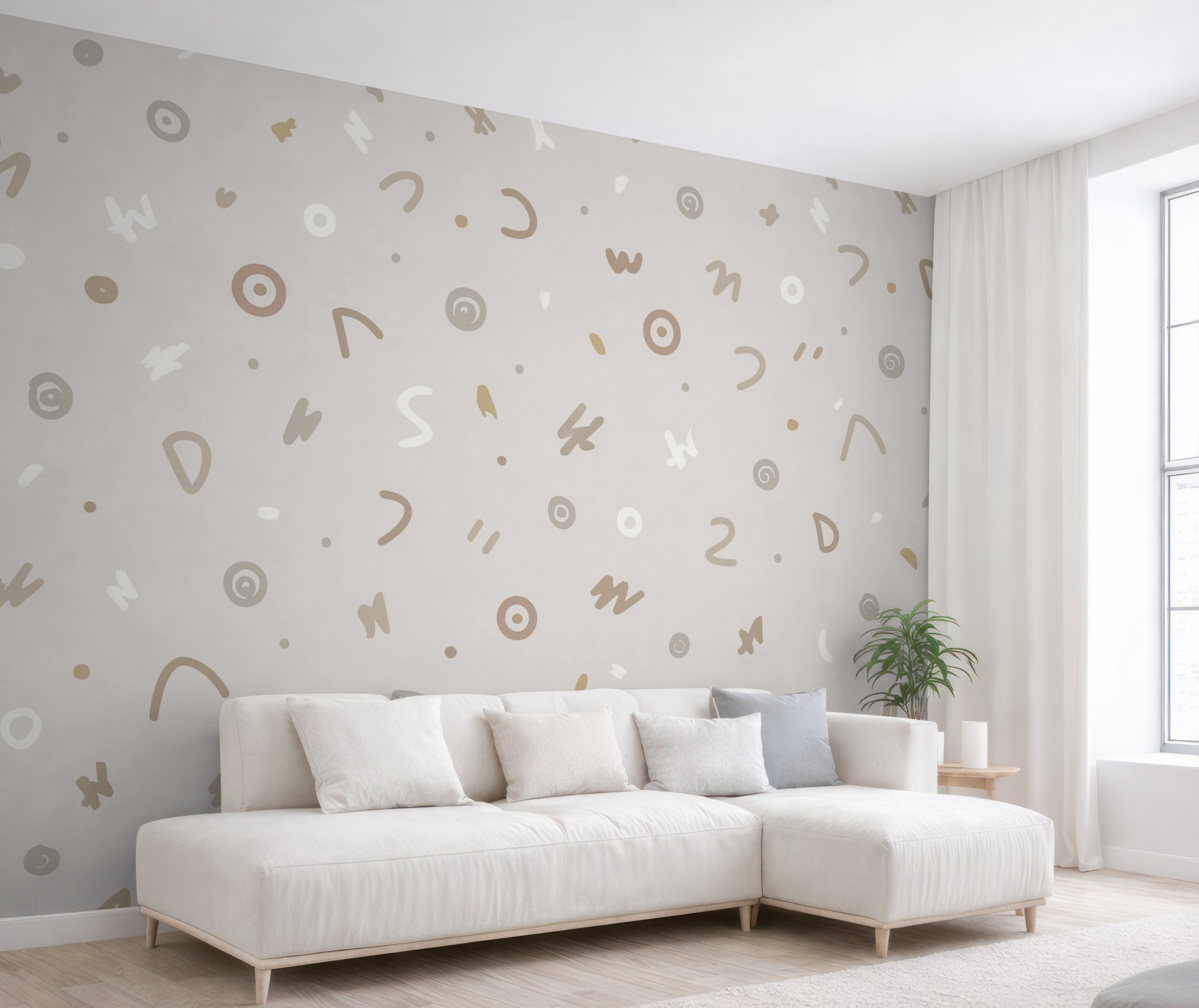 Fototapeta Abstrakcyjne znaki dziecięce w beżowej gamie kolorystycznej.