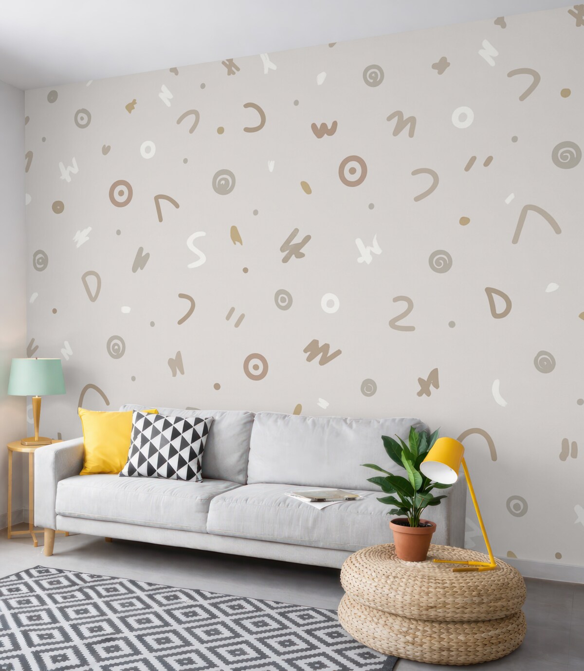 Fototapeta Abstrakcyjne znaki dziecięce w beżowej gamie kolorystycznej.