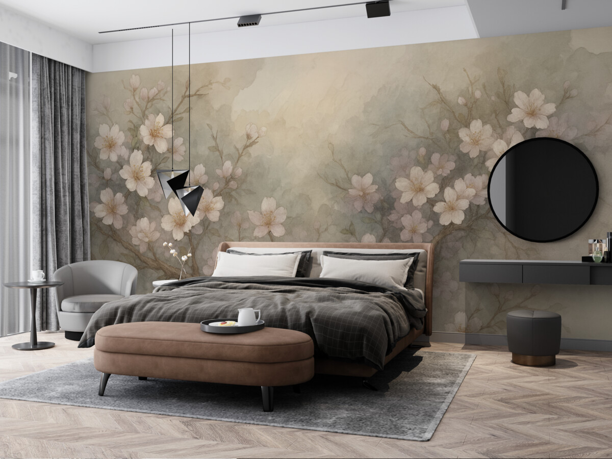 Fototapeta Abstrakcyjne gałęzie kwiatowe w akwareli.