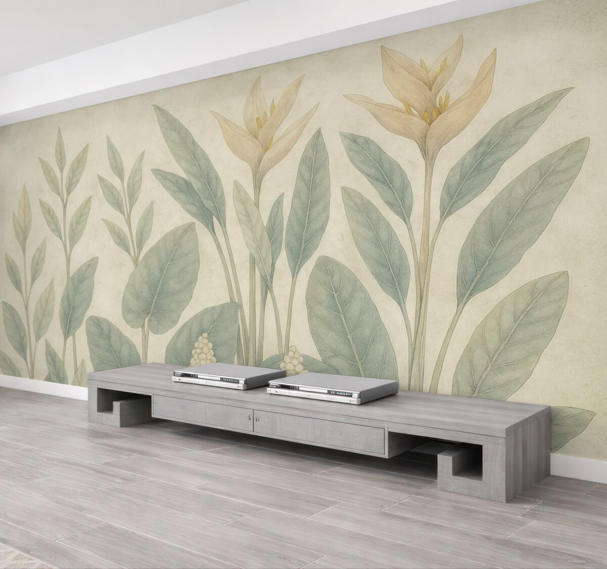 Fototapeta Grunge liście na wiekowej ścianie.