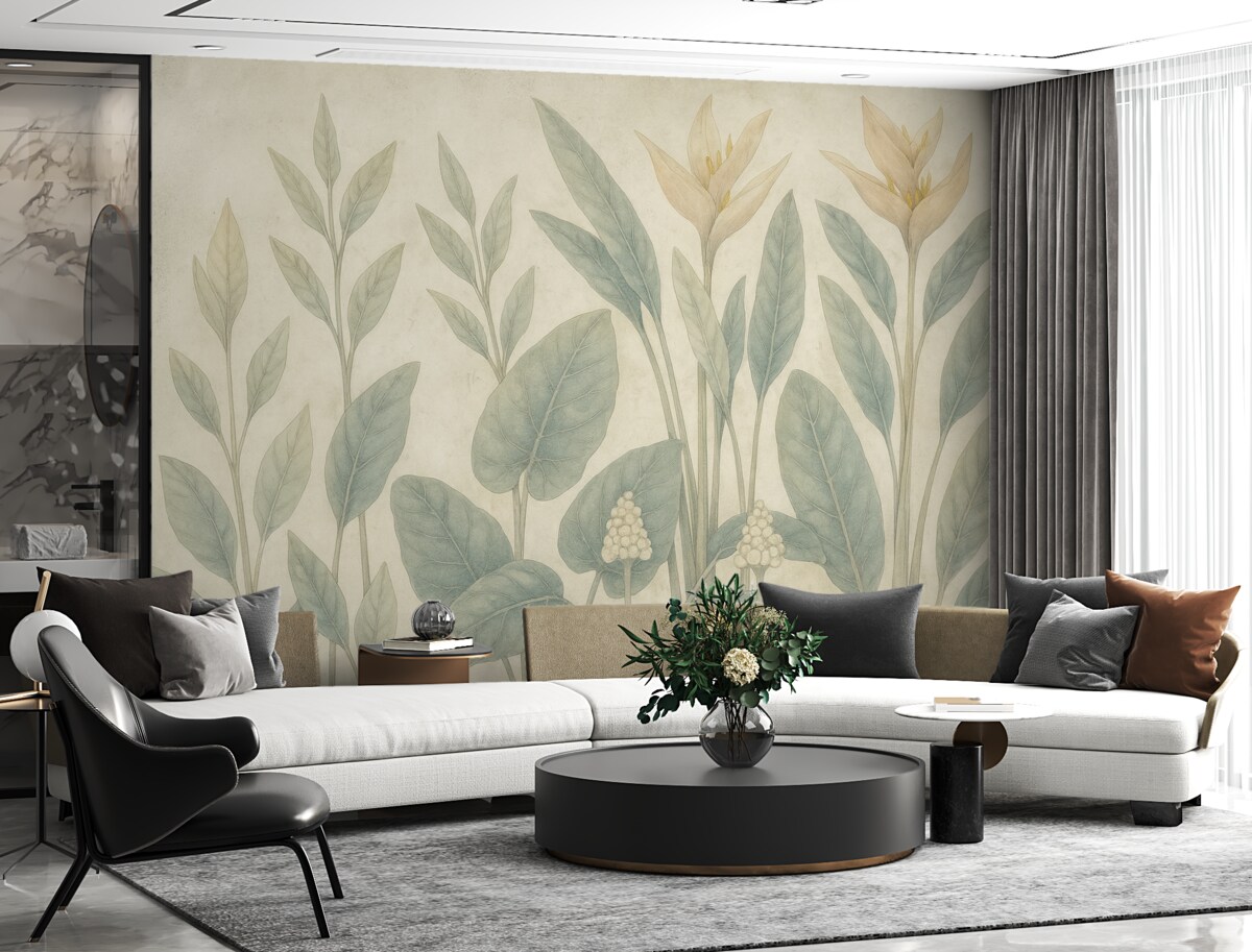 Fototapeta Grunge liście na wiekowej ścianie.