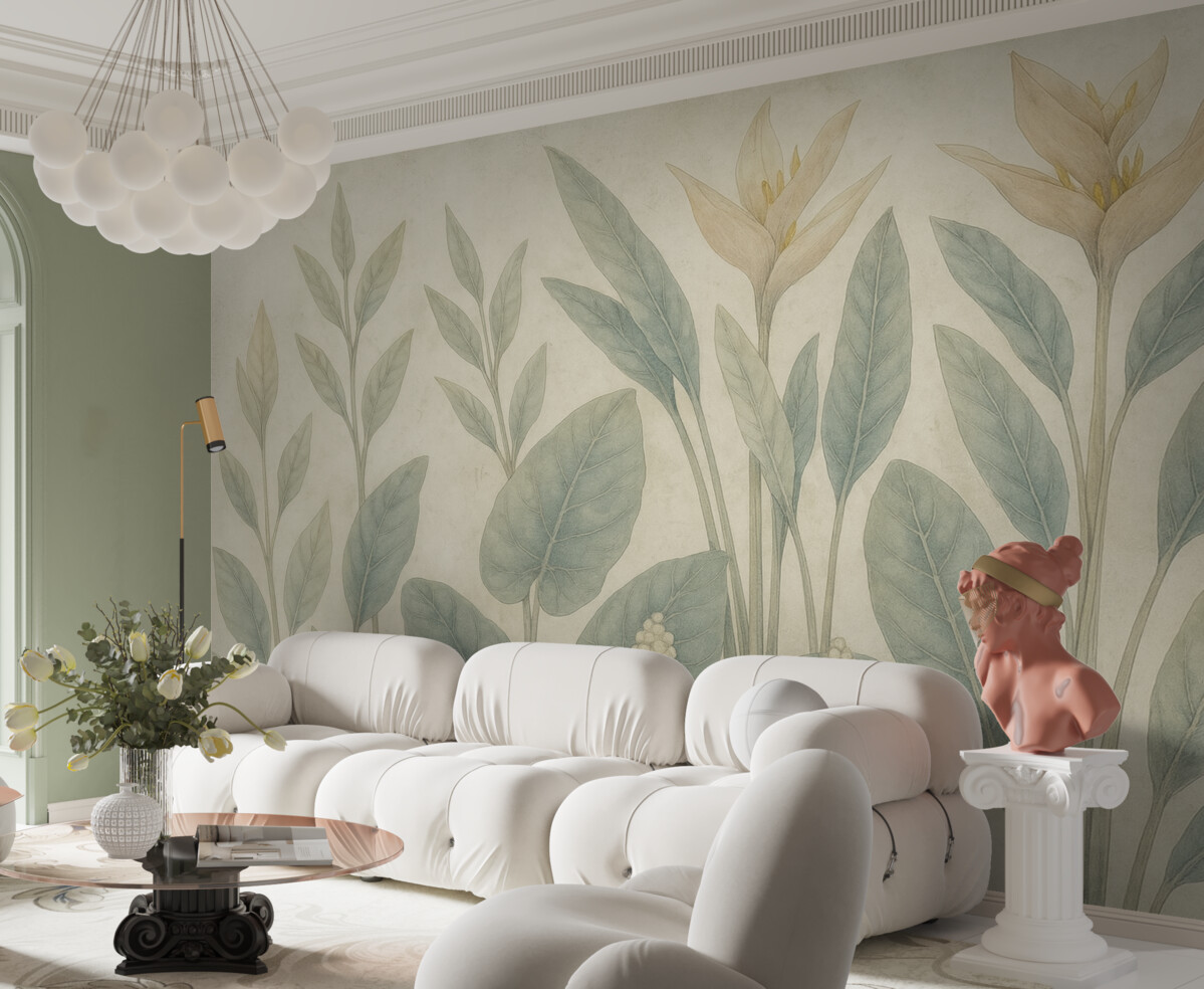 Fototapeta Grunge liście na wiekowej ścianie.