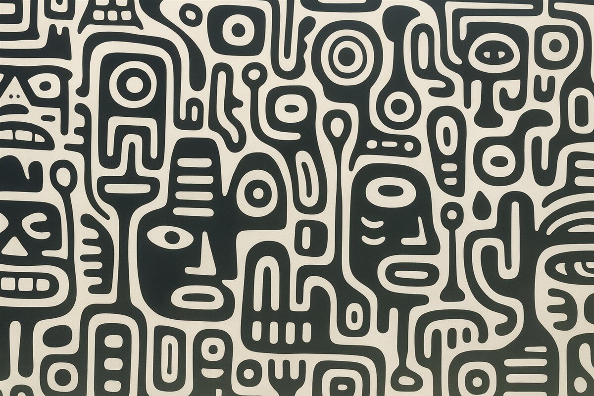 Fototapeta Szare malowidło na beżowym tle.