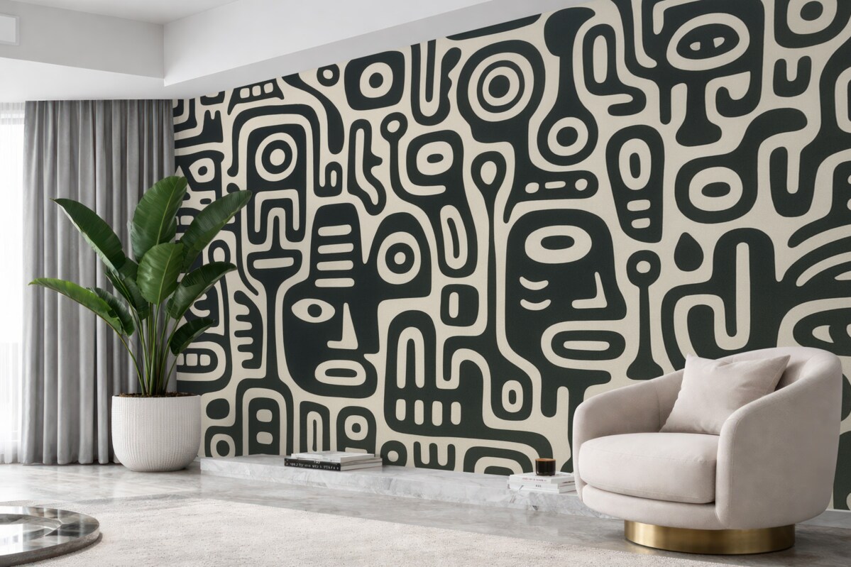 Fototapeta Szare malowidło na beżowym tle.