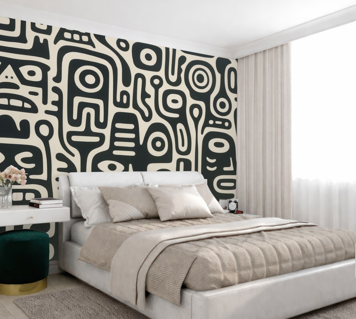 Fototapeta Szare malowidło na beżowym tle.