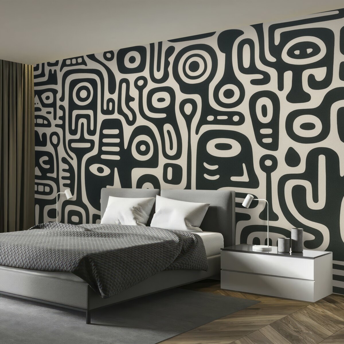 Fototapeta Szare malowidło na beżowym tle.