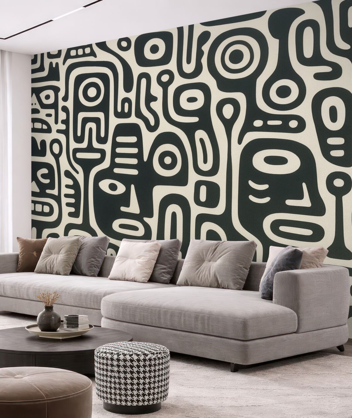 Fototapeta Szare malowidło na beżowym tle.