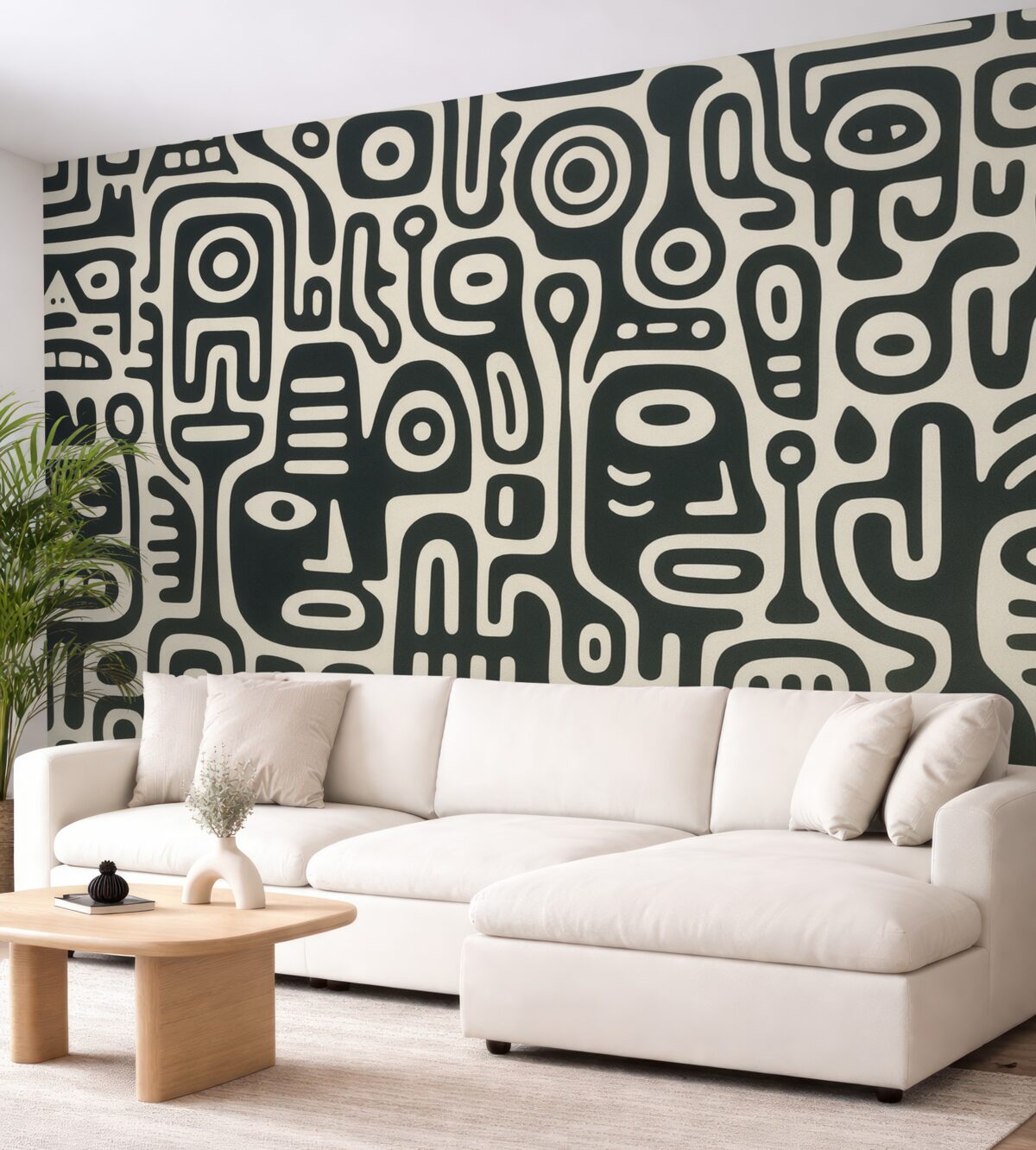 Fototapeta Szare malowidło na beżowym tle.