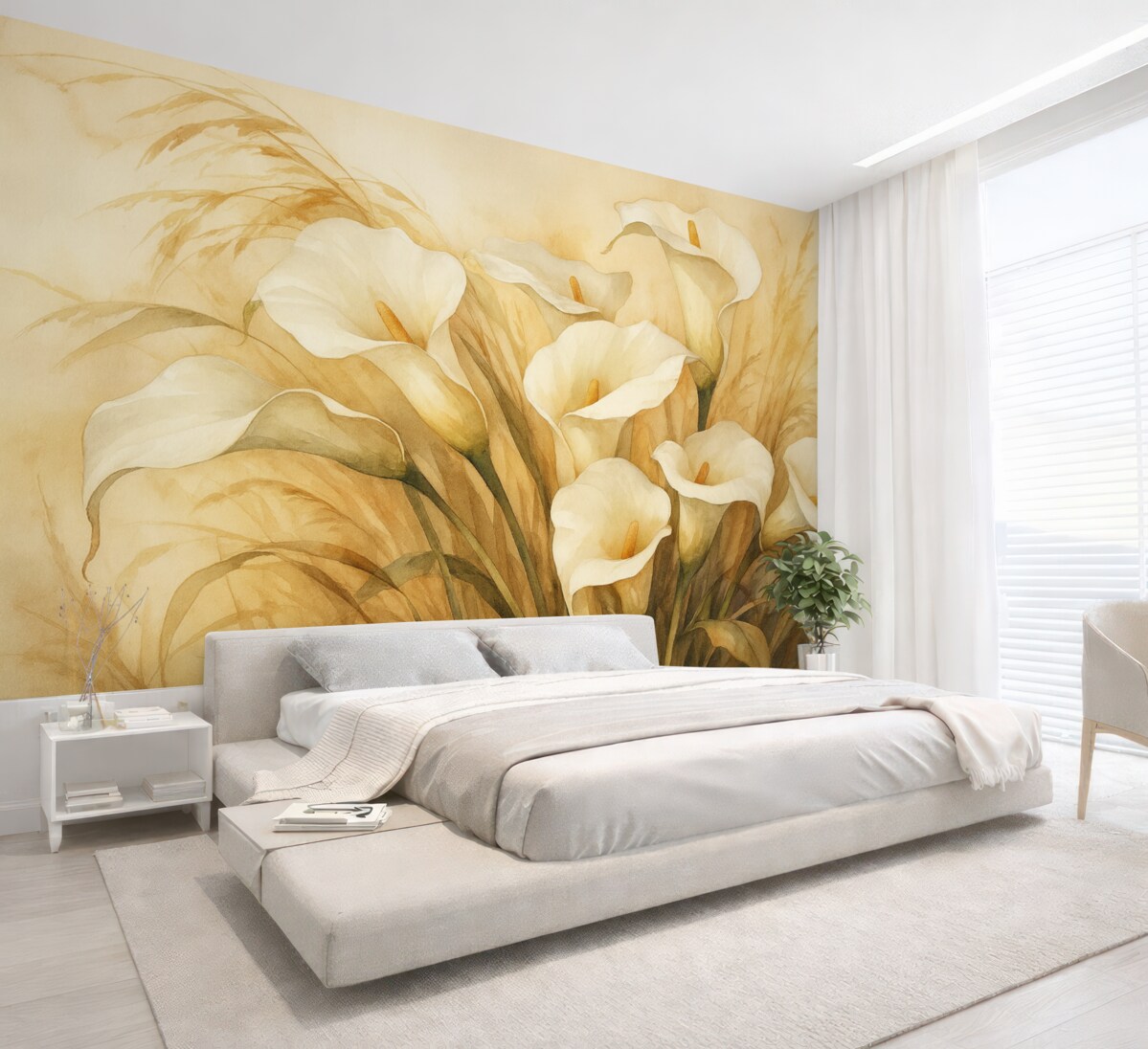 Fototapeta Lilie Calla w wyschniętej trawie.