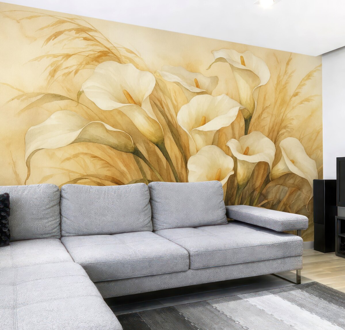 Fototapeta Lilie Calla w wyschniętej trawie.