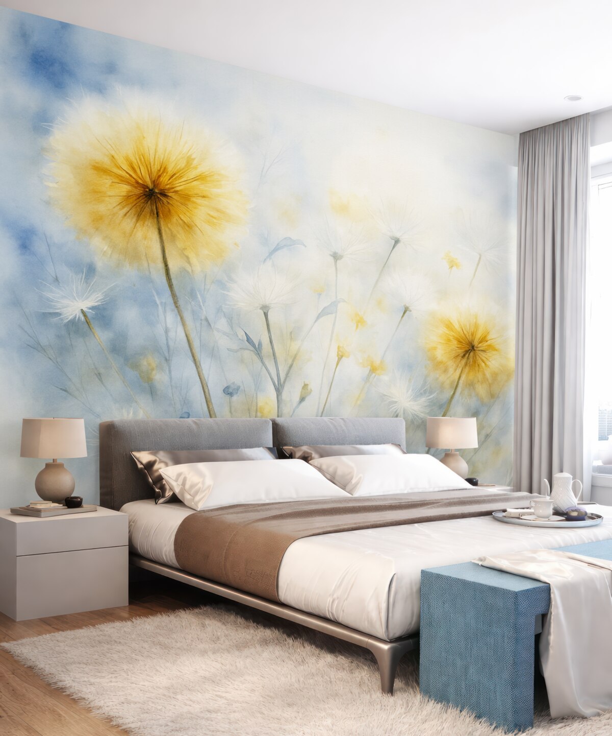 Fototapeta Mniszek lekarski to roślina powszechnie występująca na łąkach.