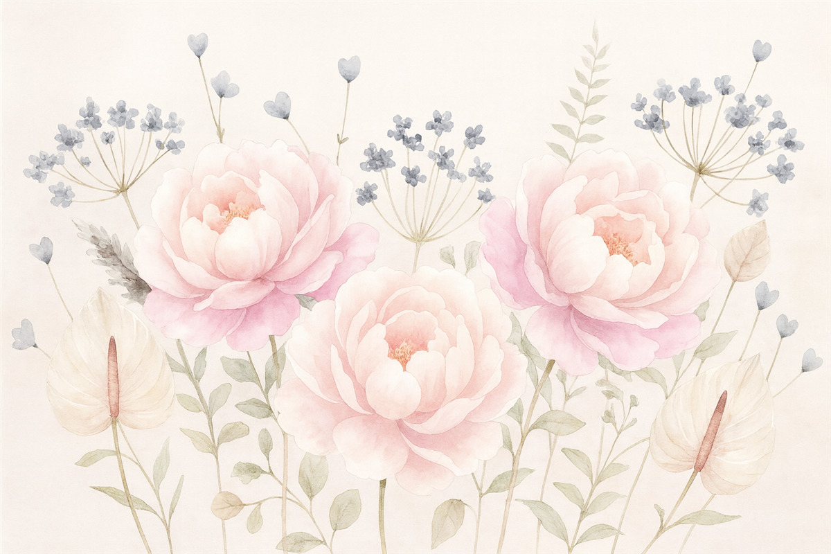 Fototapeta Kwiaty i rośliny w estetyce akwarelowej.