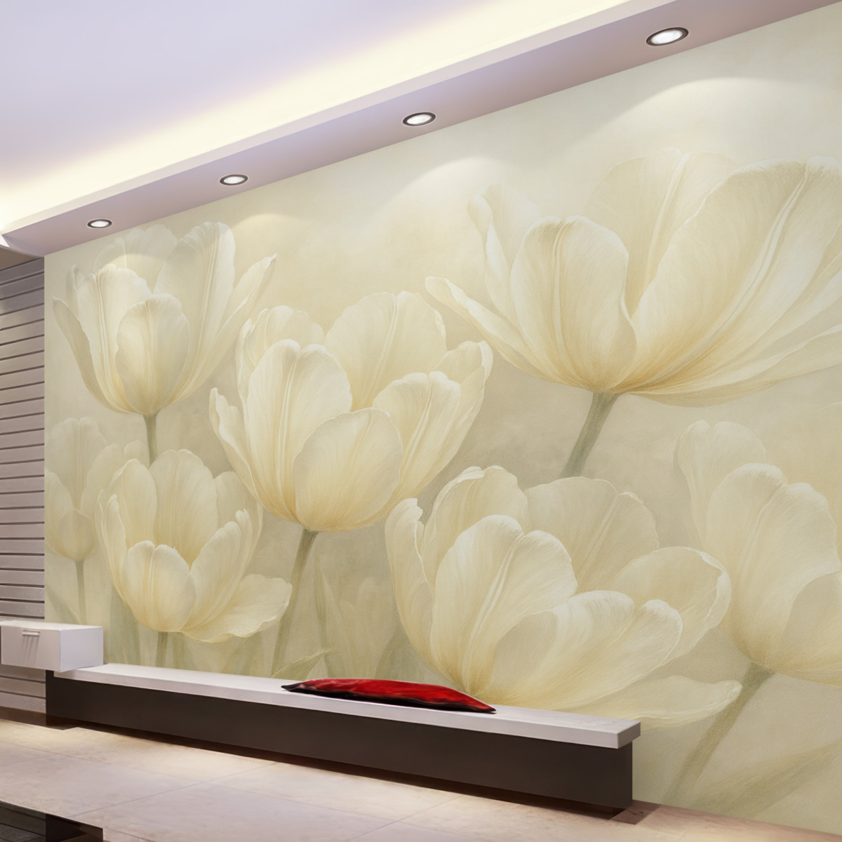 Fototapeta Cudowne tulipany, floralne, jasnobeżowe odcienie, realizm.