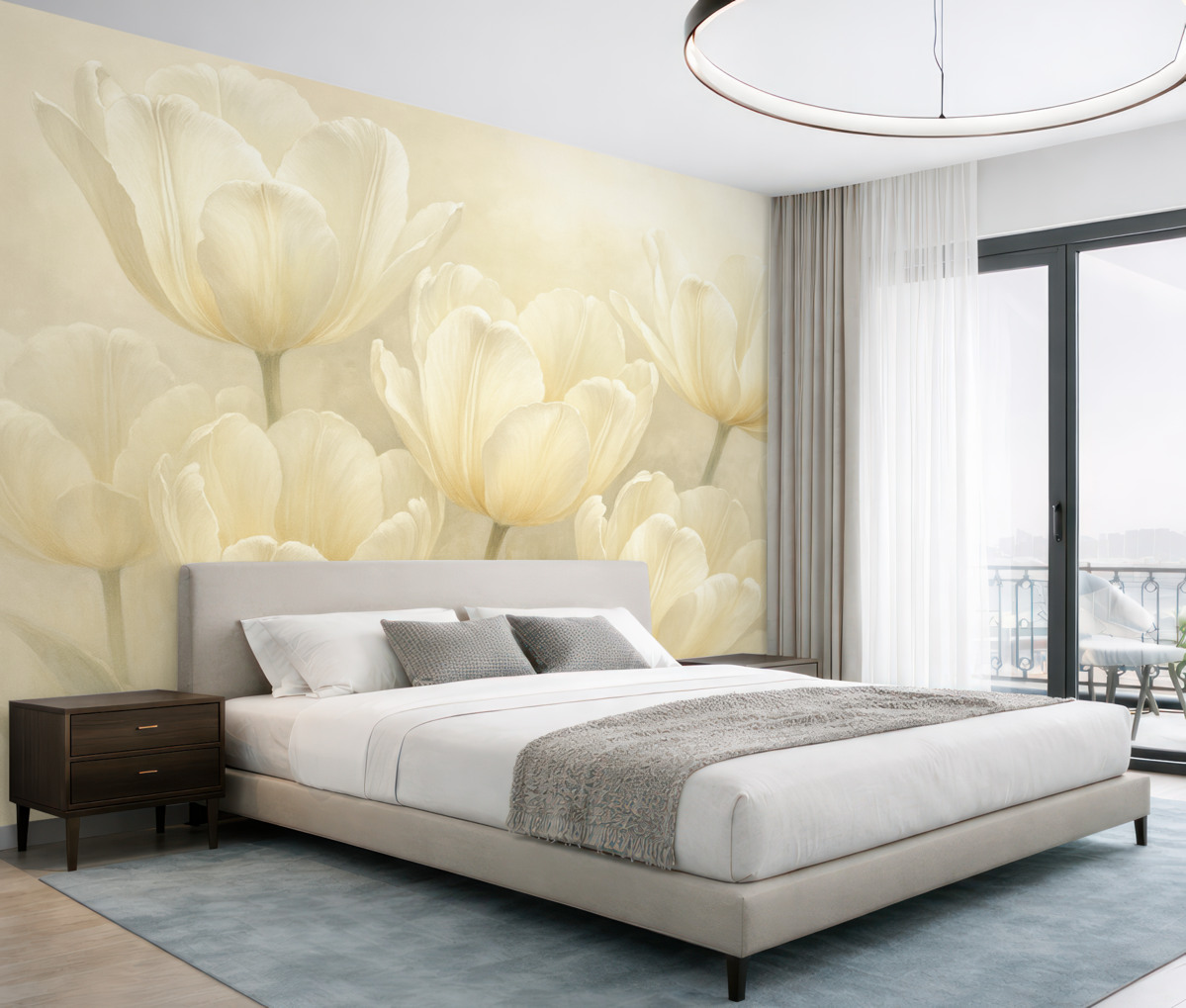 Fototapeta Cudowne tulipany, floralne, jasnobeżowe odcienie, realizm.