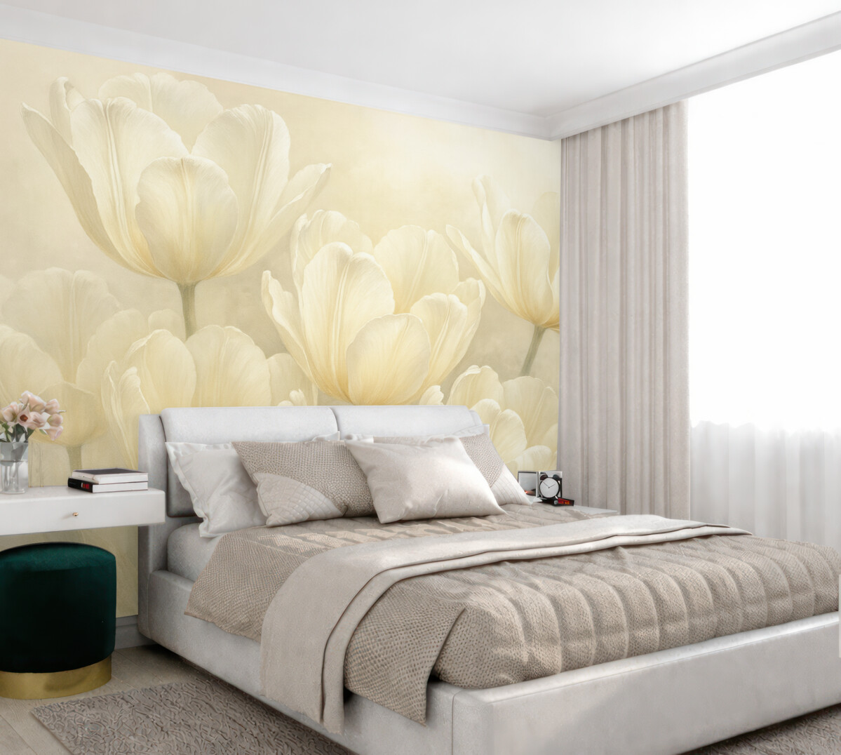 Fototapeta Cudowne tulipany, floralne, jasnobeżowe odcienie, realizm.