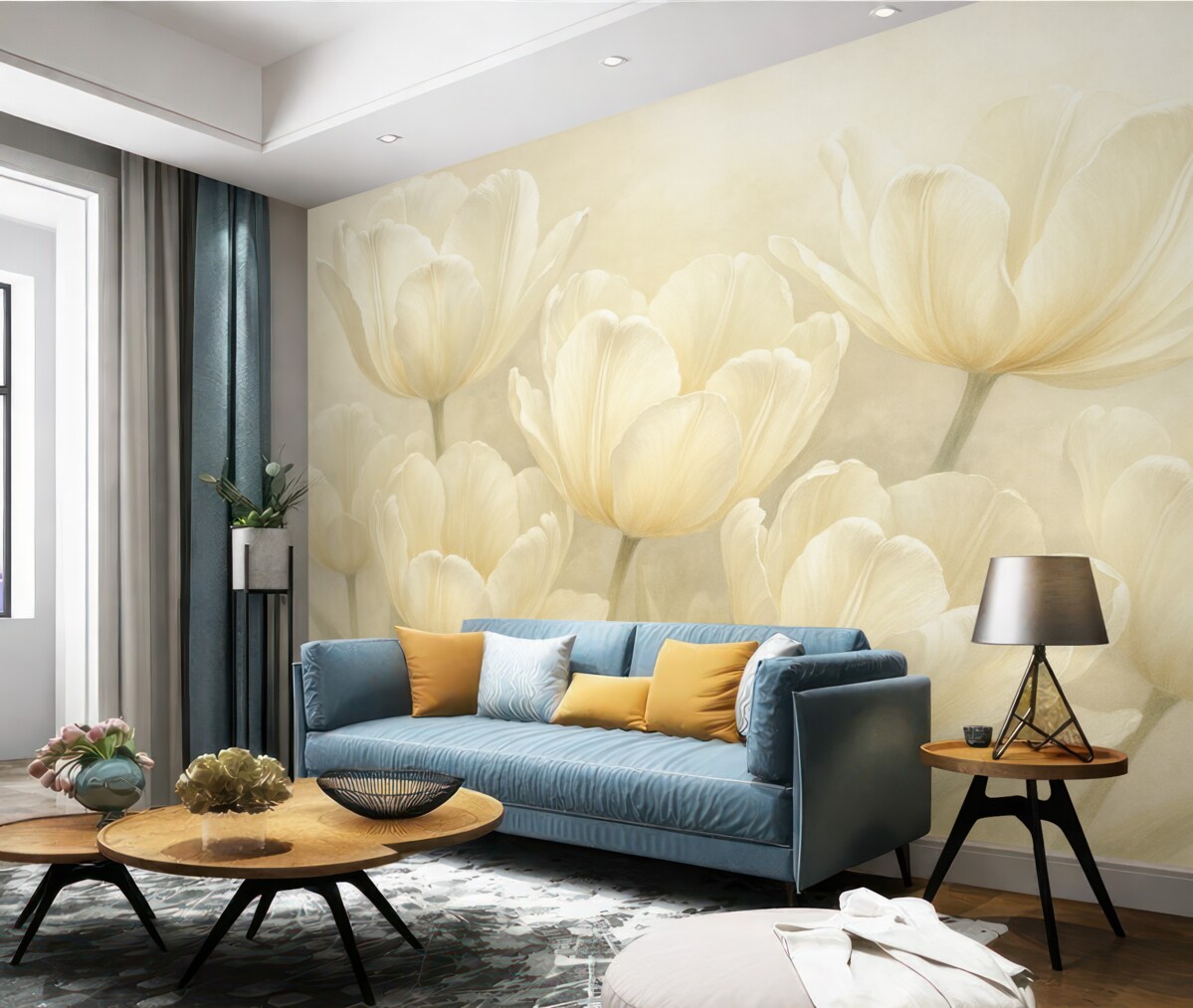 Fototapeta Cudowne tulipany, floralne, jasnobeżowe odcienie, realizm.