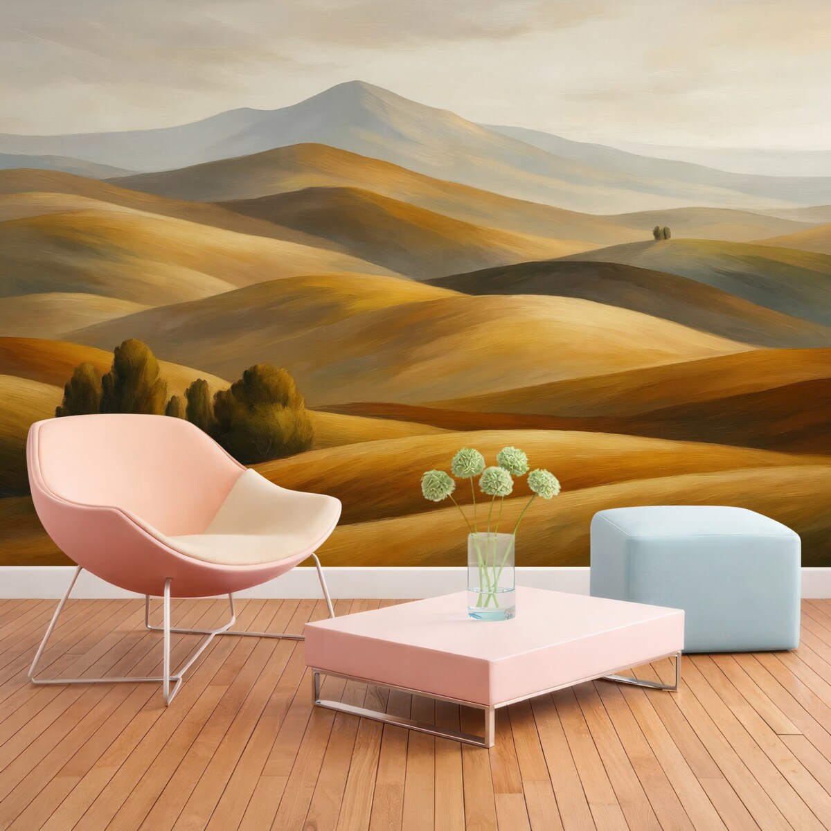 Fototapeta Pejzaże z drzewami, Toskania, naturalne odcienie, technika olejna.