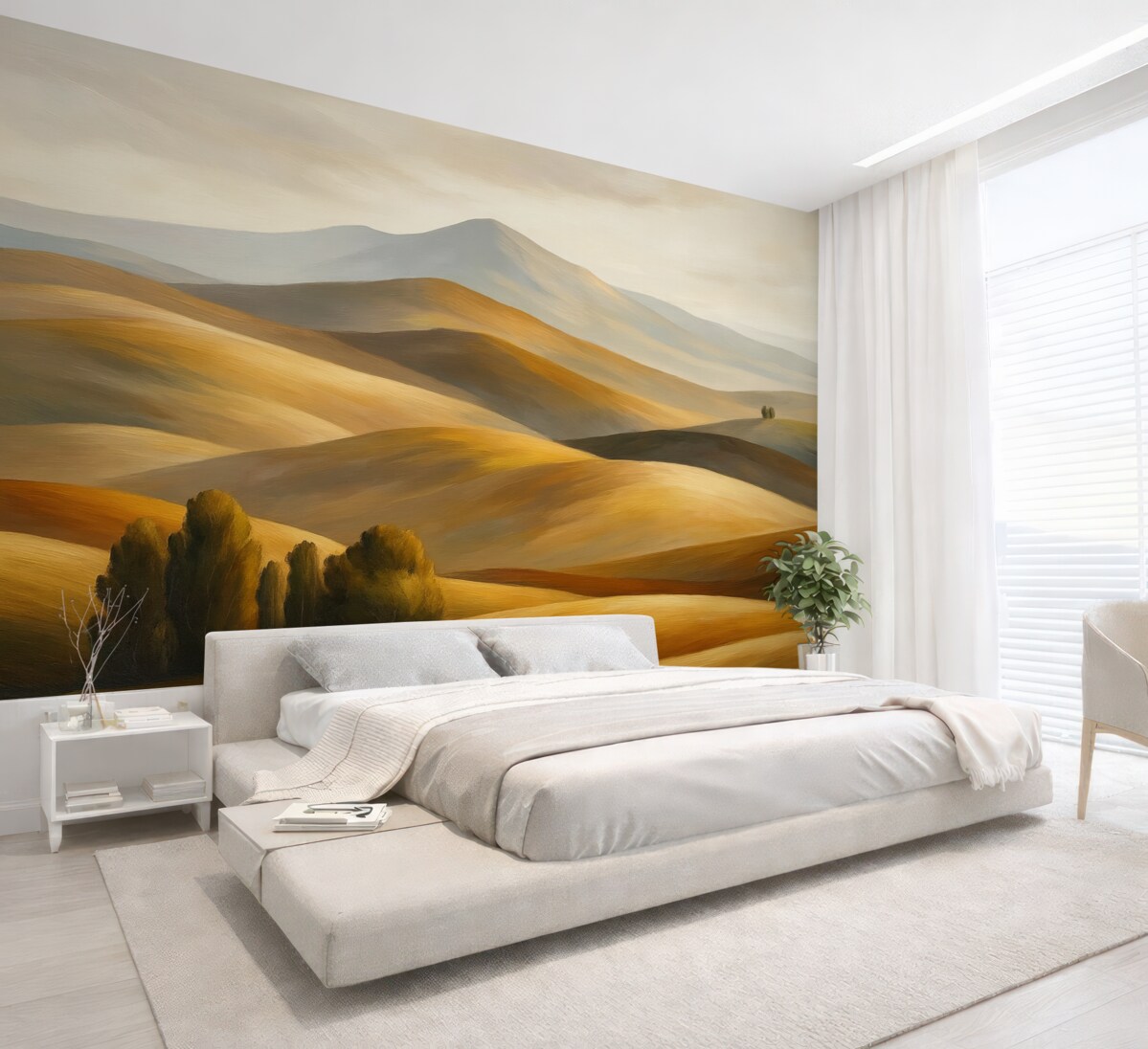 Fototapeta Pejzaże z drzewami, Toskania, naturalne odcienie, technika olejna.