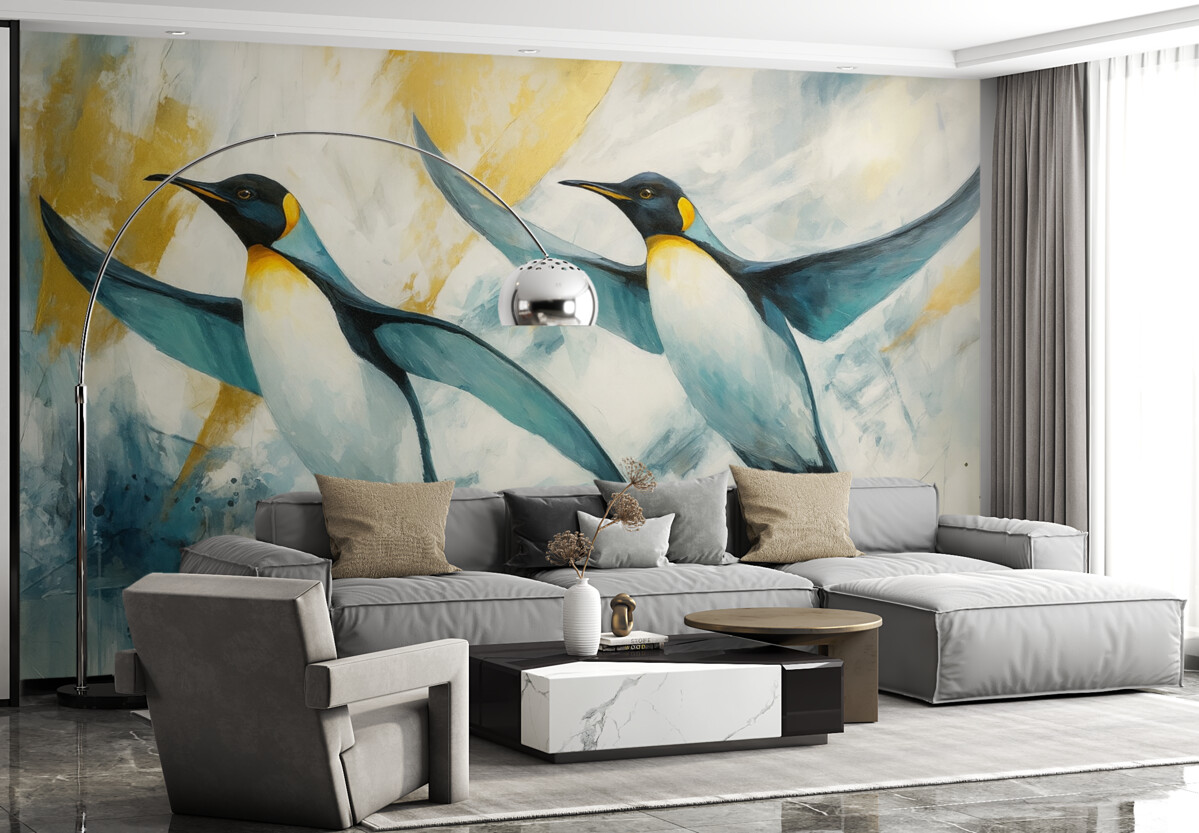 Fototapeta Cudowne pingwiny, Antarctica, niebieski lód, stworzenia, obraz olejny.