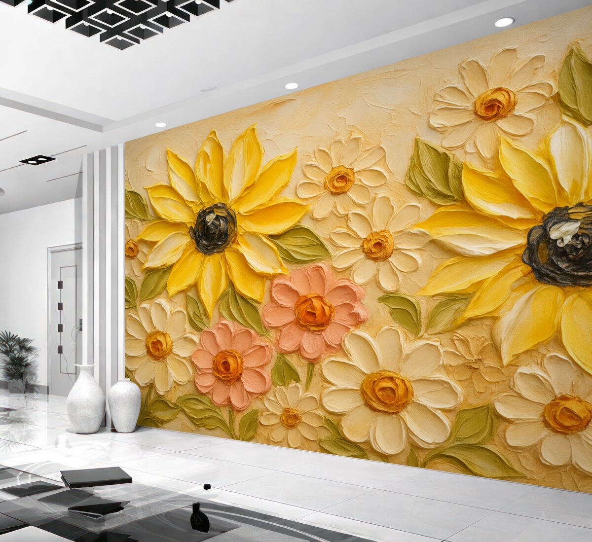 Fototapeta Świetliste kwiaty naśladujące ruchy pędzla.