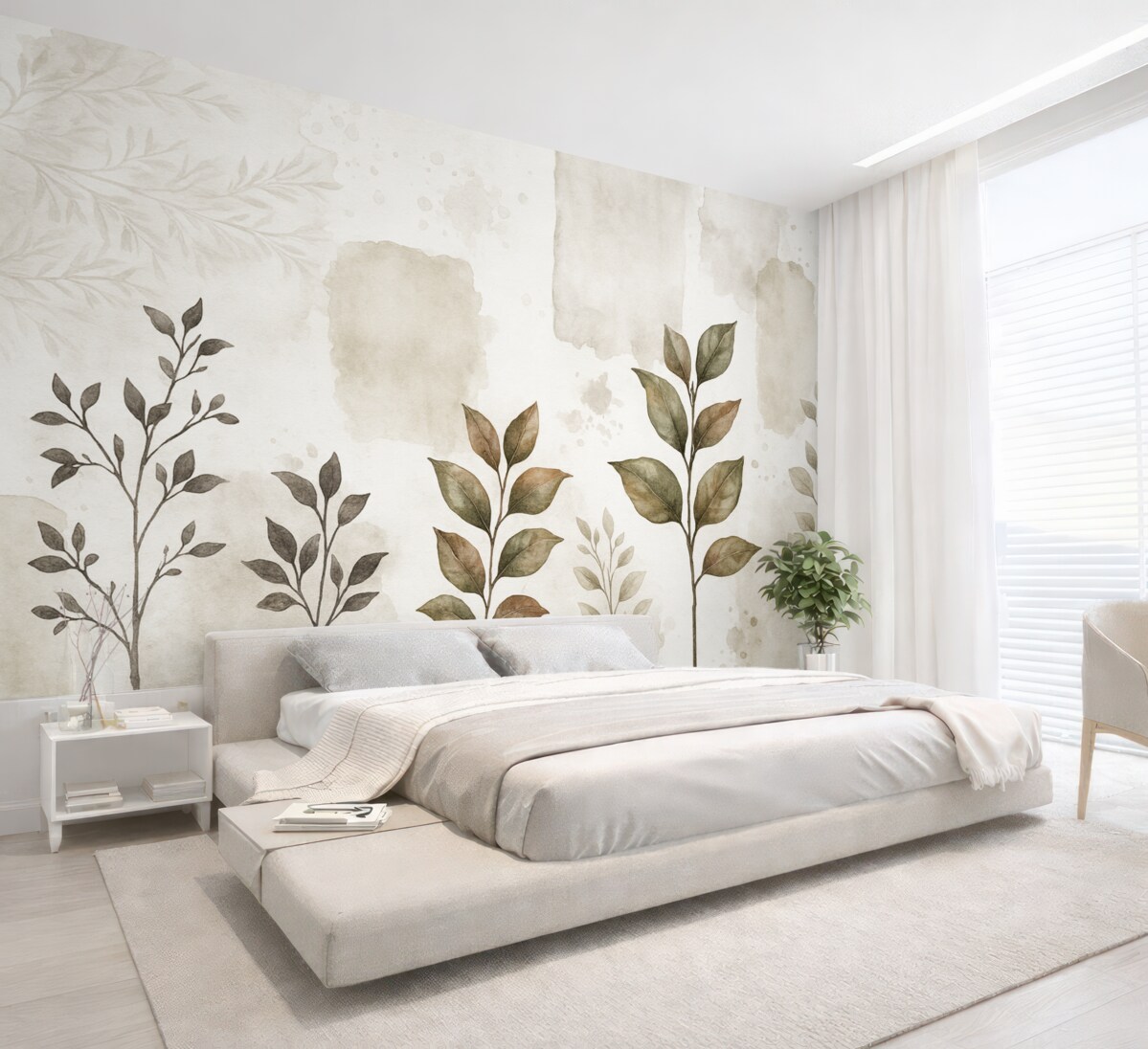 Fototapeta Liście drzewa cytrynowego, cienie konarów drzew, przyroda, akwarela.