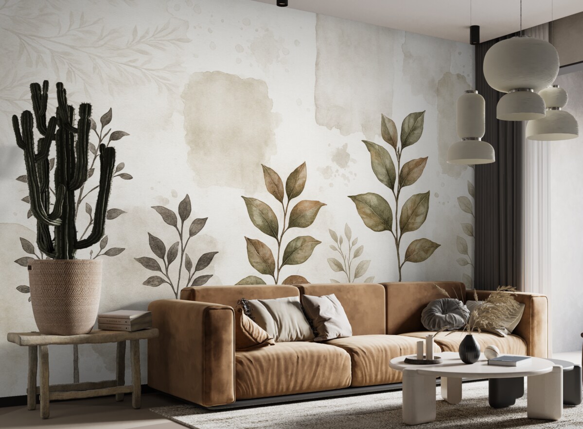 Fototapeta Liście drzewa cytrynowego, cienie konarów drzew, przyroda, akwarela.