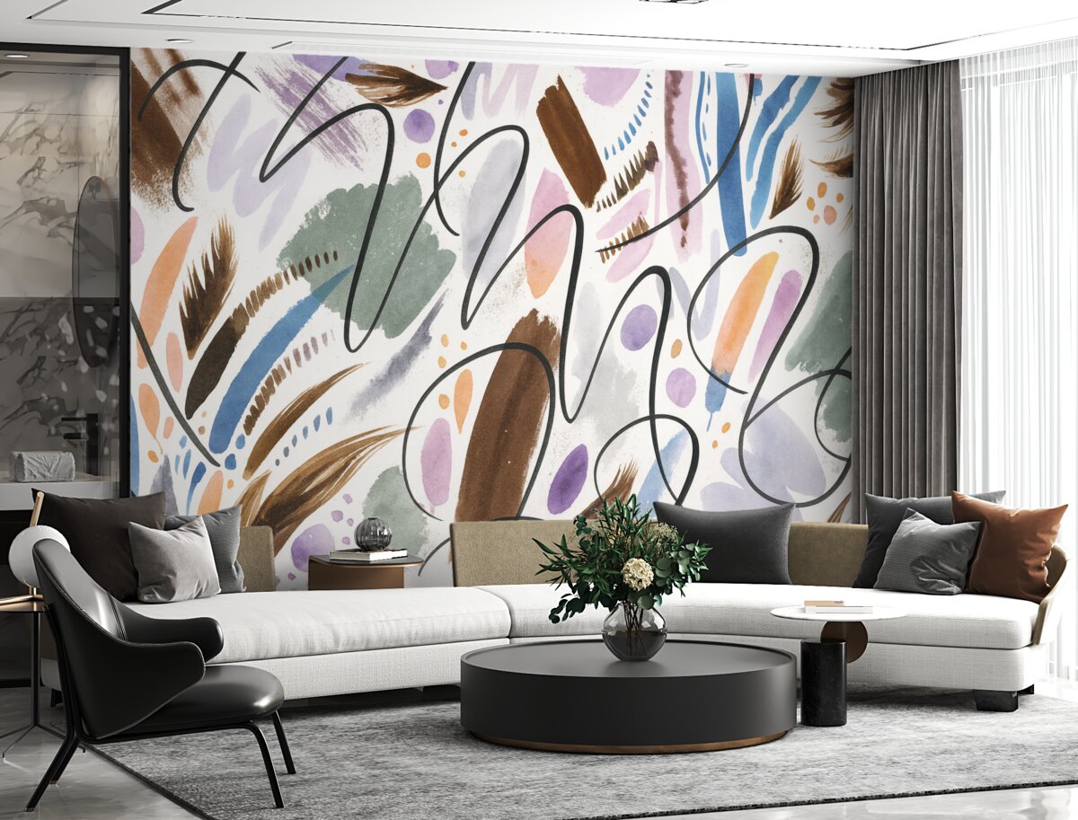 Fototapeta Atramentowe znaki, kaligrafia, ruchy pędzla, intensywne kolory, abstrakcyjne formy.