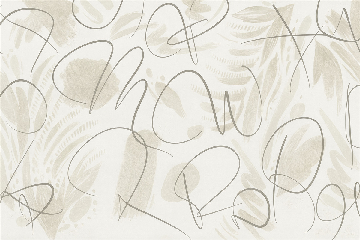 Fototapeta Abstrakcja kaligraficzna z literami, ruchy pędzla, odcień beżowy.