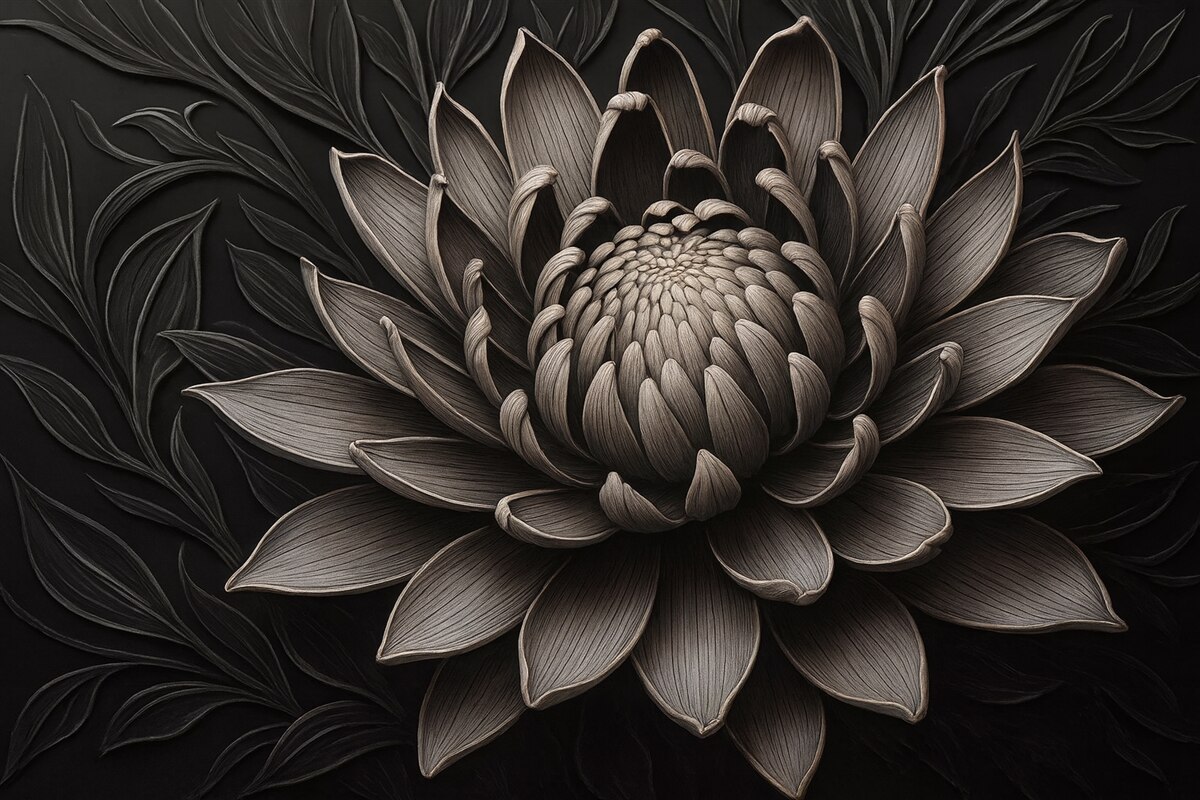 Fototapeta Kwiat protei w kolorze beżowo-czarnym.