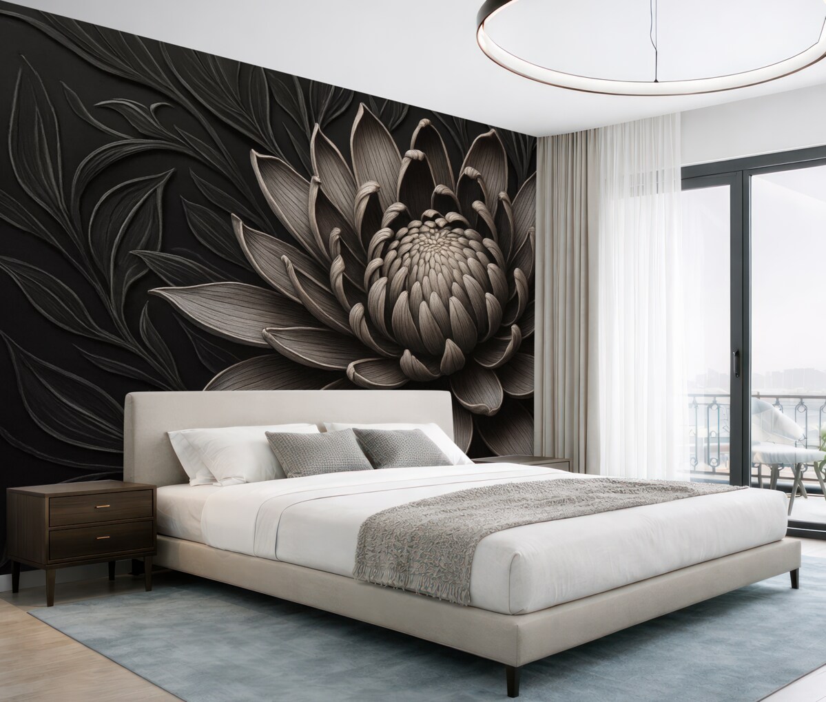 Fototapeta Kwiat protei w kolorze beżowo-czarnym.