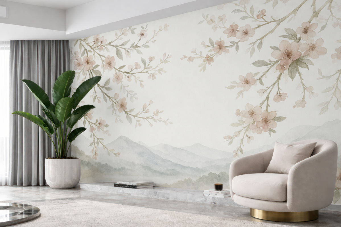 Fototapeta Kwitnące konary, nawiązujące do akwareli.