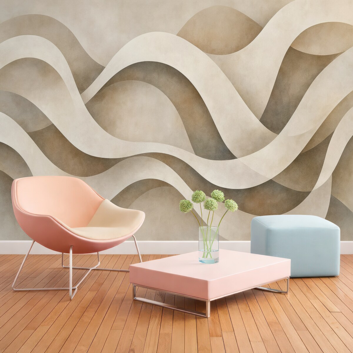 Fototapeta Abstrakcyjna minimalistyczna kompozycja warstwowych form organicznych, każdy zarysowany delikatną bi