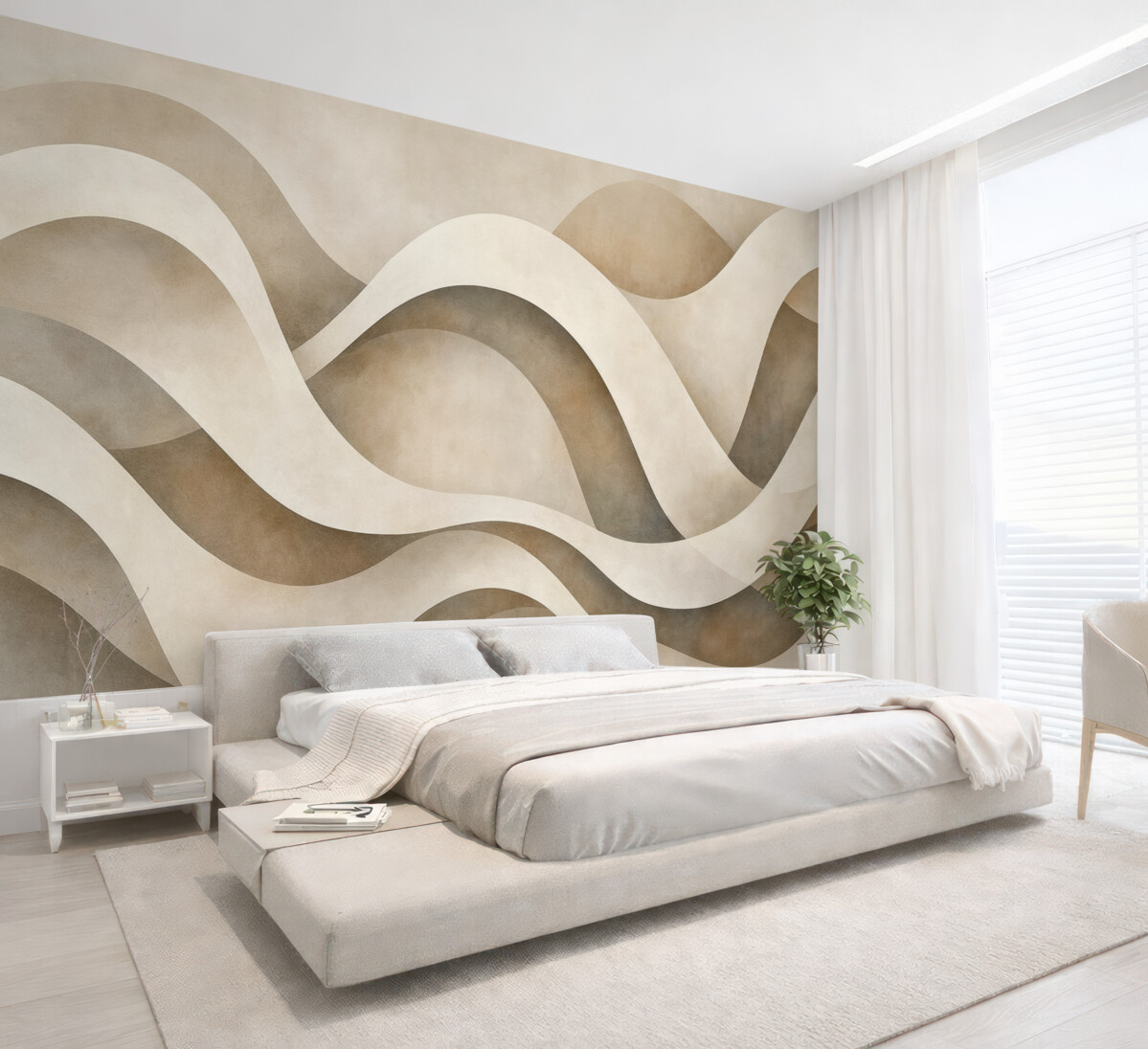 Fototapeta Abstrakcyjna minimalistyczna kompozycja warstwowych form organicznych, każdy zarysowany delikatną bi