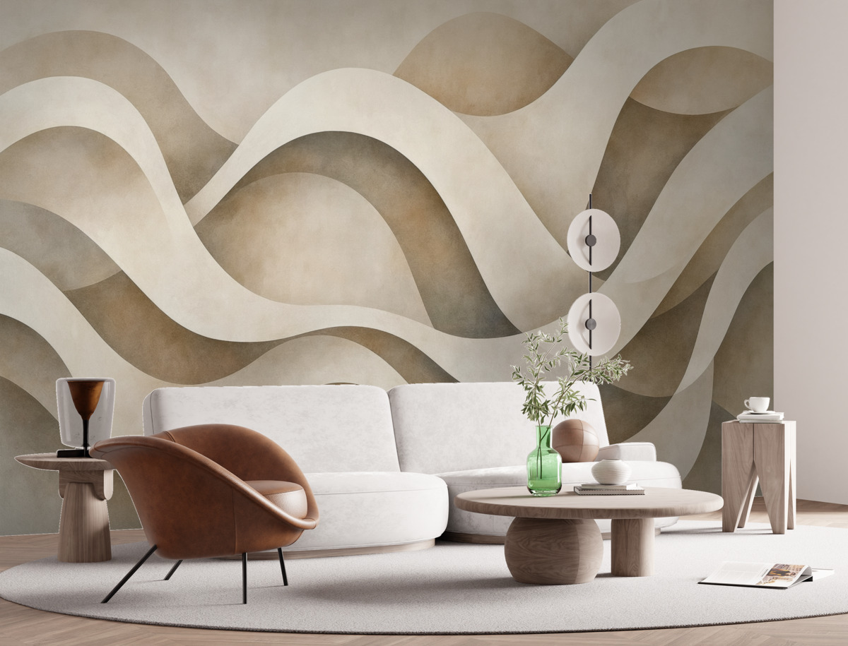 Fototapeta Abstrakcyjna minimalistyczna kompozycja warstwowych form organicznych, każdy zarysowany delikatną bi