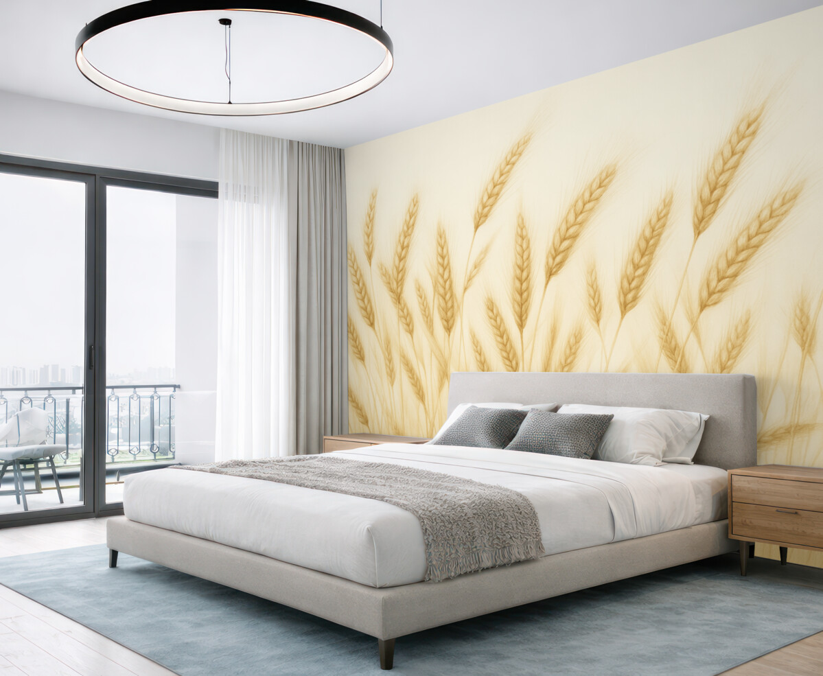 Fototapeta Subtelna botaniczna ilustracja łodyg pszenicy, rysowana ręcznie, cienkie linie z pastelową fakturą k