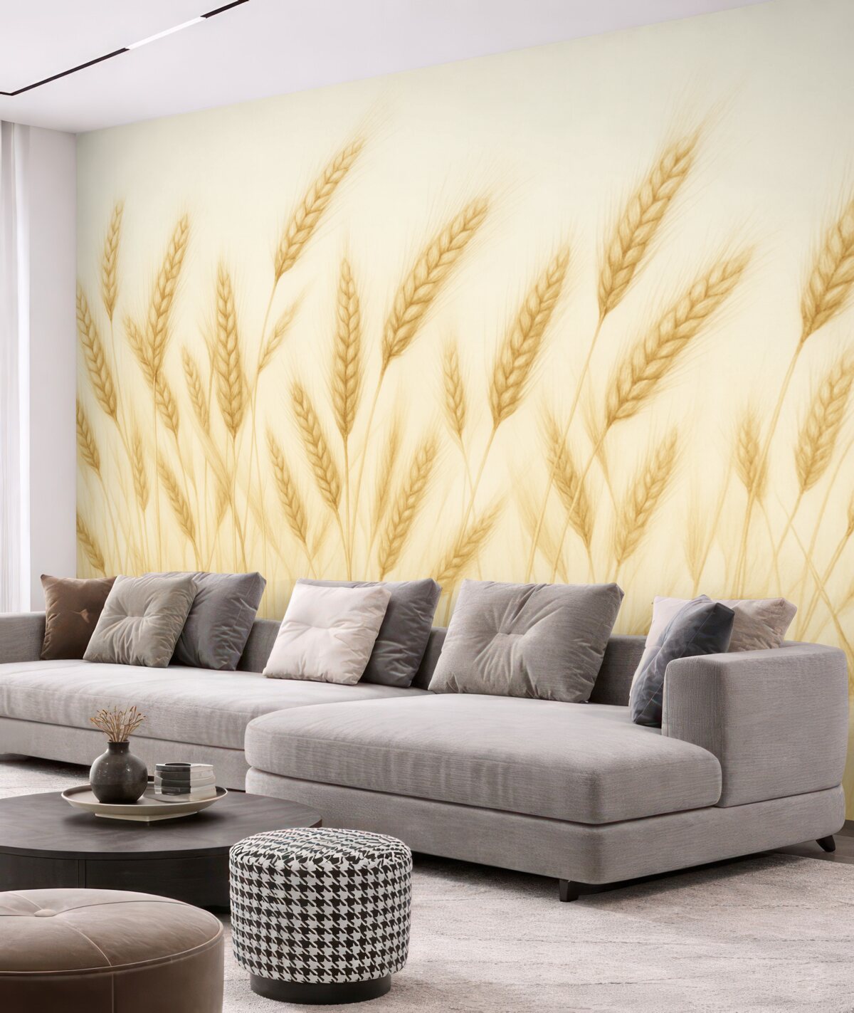 Fototapeta Subtelna botaniczna ilustracja łodyg pszenicy, rysowana ręcznie, cienkie linie z pastelową fakturą k