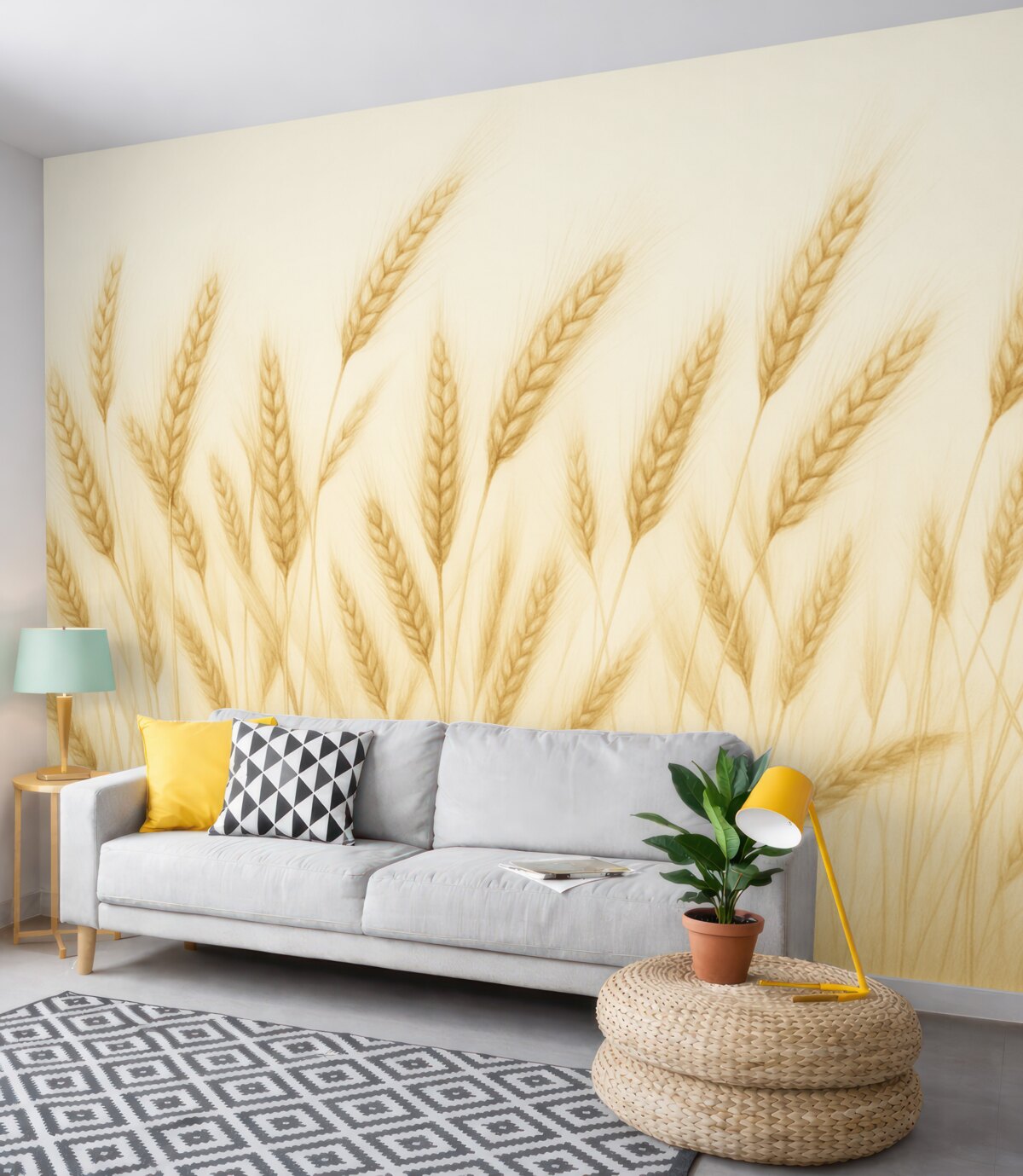 Fototapeta Subtelna botaniczna ilustracja łodyg pszenicy, rysowana ręcznie, cienkie linie z pastelową fakturą k