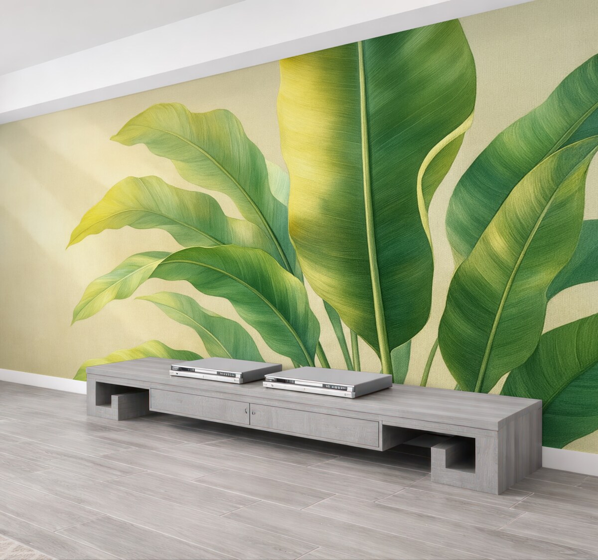 Fototapeta wielkie zielone liście tropikalne z boku