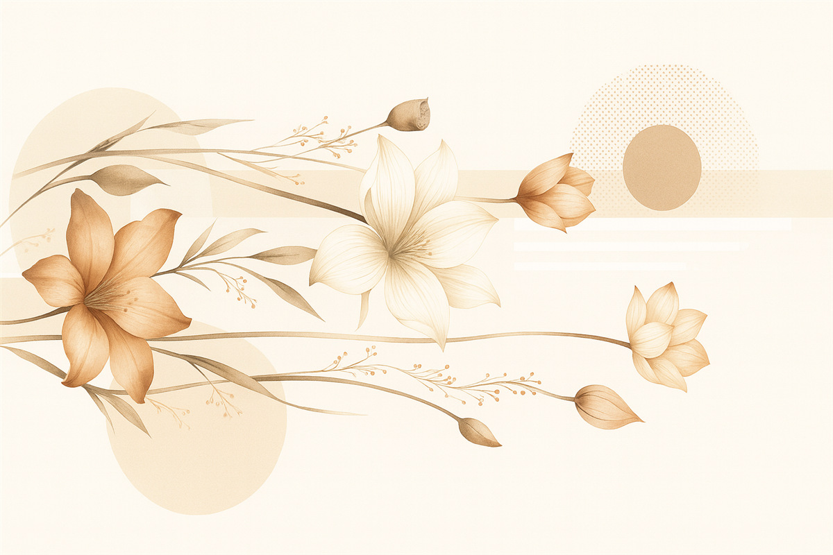 Fototapeta Pastelowe kwiaty lilii i boho geometryka.