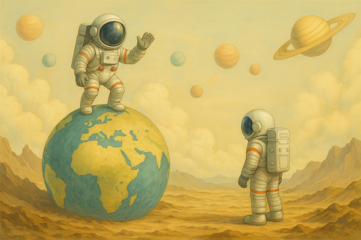 Fototapeta Akwarelowi kosmonauci z opowieści.