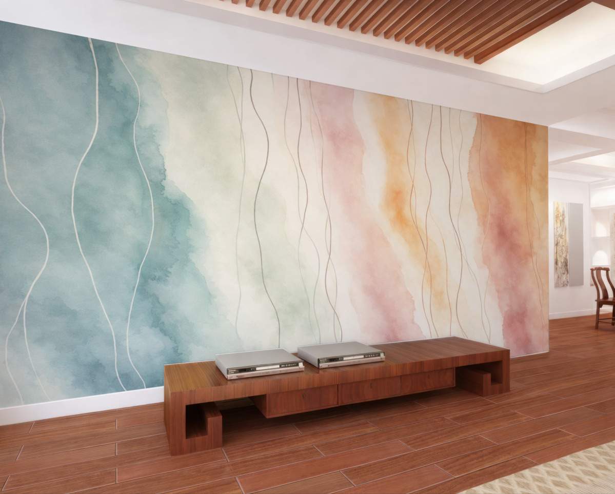 Fototapeta Abstrakcyjne fale malarskie w ciepłych i zimnych odcieniach.