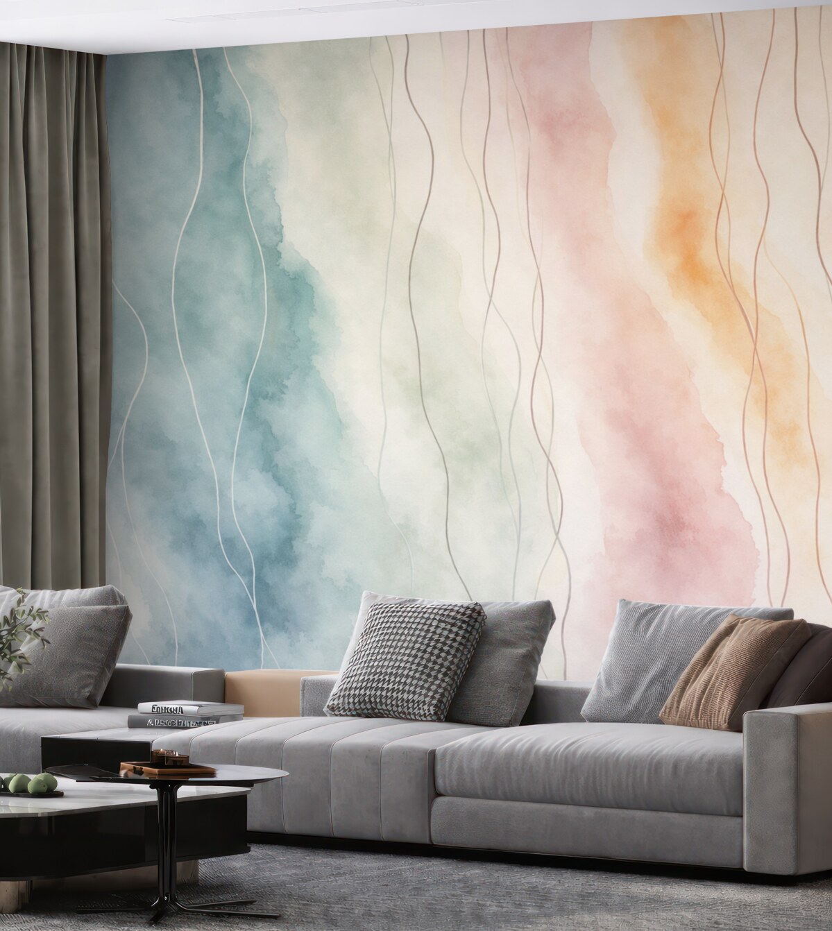 Fototapeta Abstrakcyjne fale malarskie w ciepłych i zimnych odcieniach.