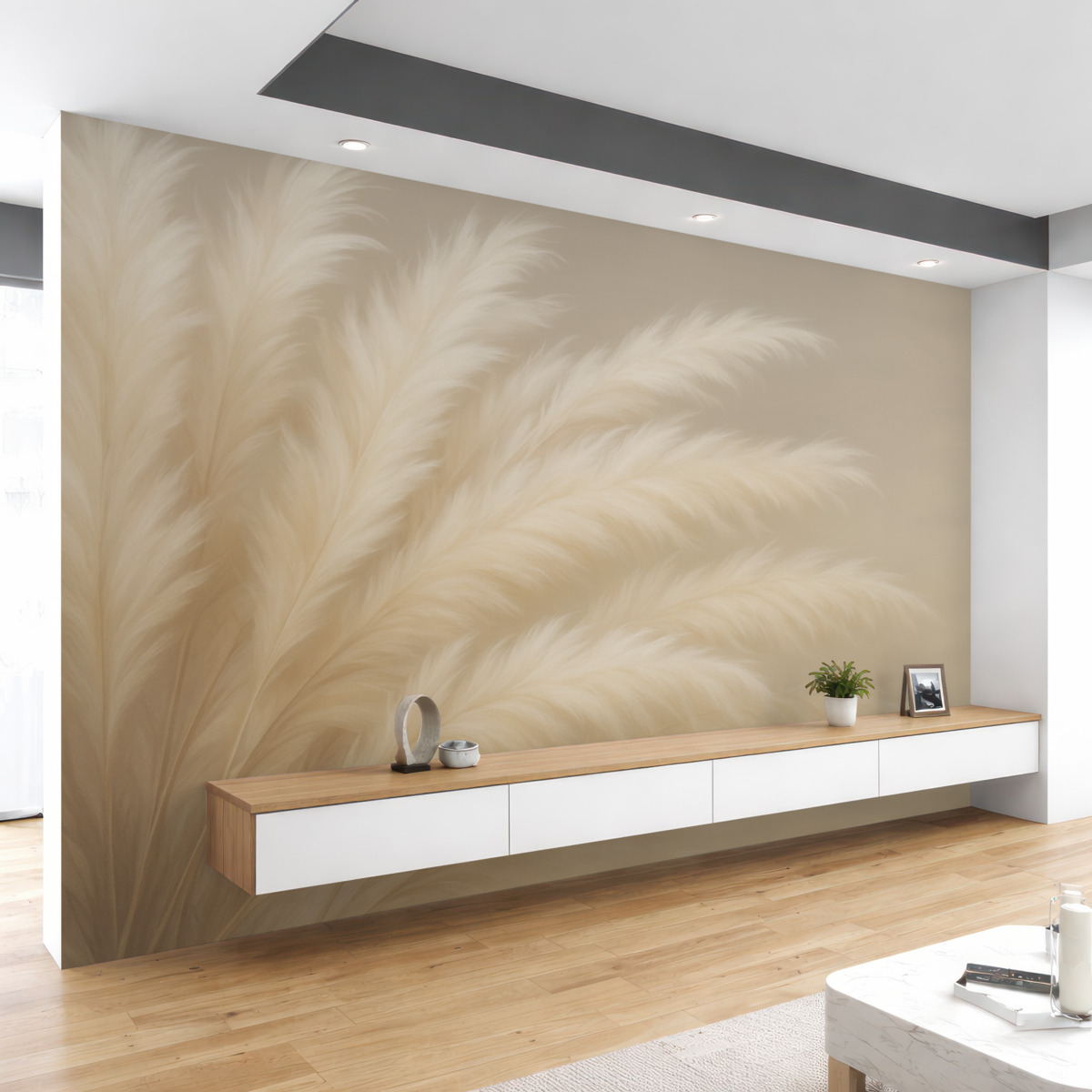 Fototapeta Miękkie puchate trawy w odcieniach beżu i szarości.