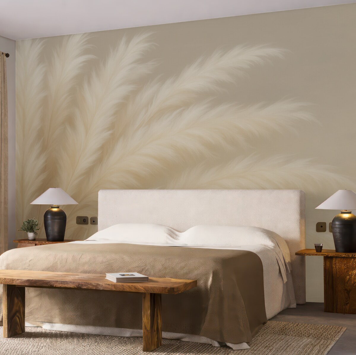 Fototapeta Miękkie puchate trawy w odcieniach beżu i szarości.