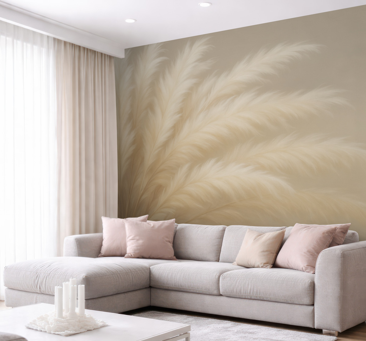 Fototapeta Miękkie puchate trawy w odcieniach beżu i szarości.