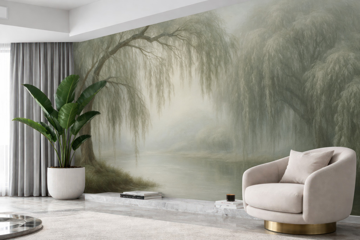 Fototapeta Mistyczny brzeg wierzby w porannej mżawce.