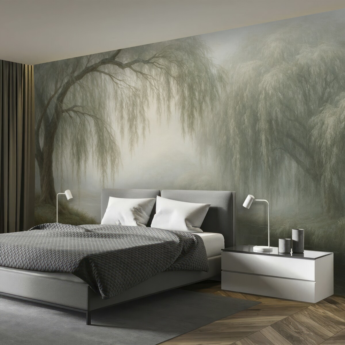 Fototapeta Mistyczny brzeg wierzby w porannej mżawce.