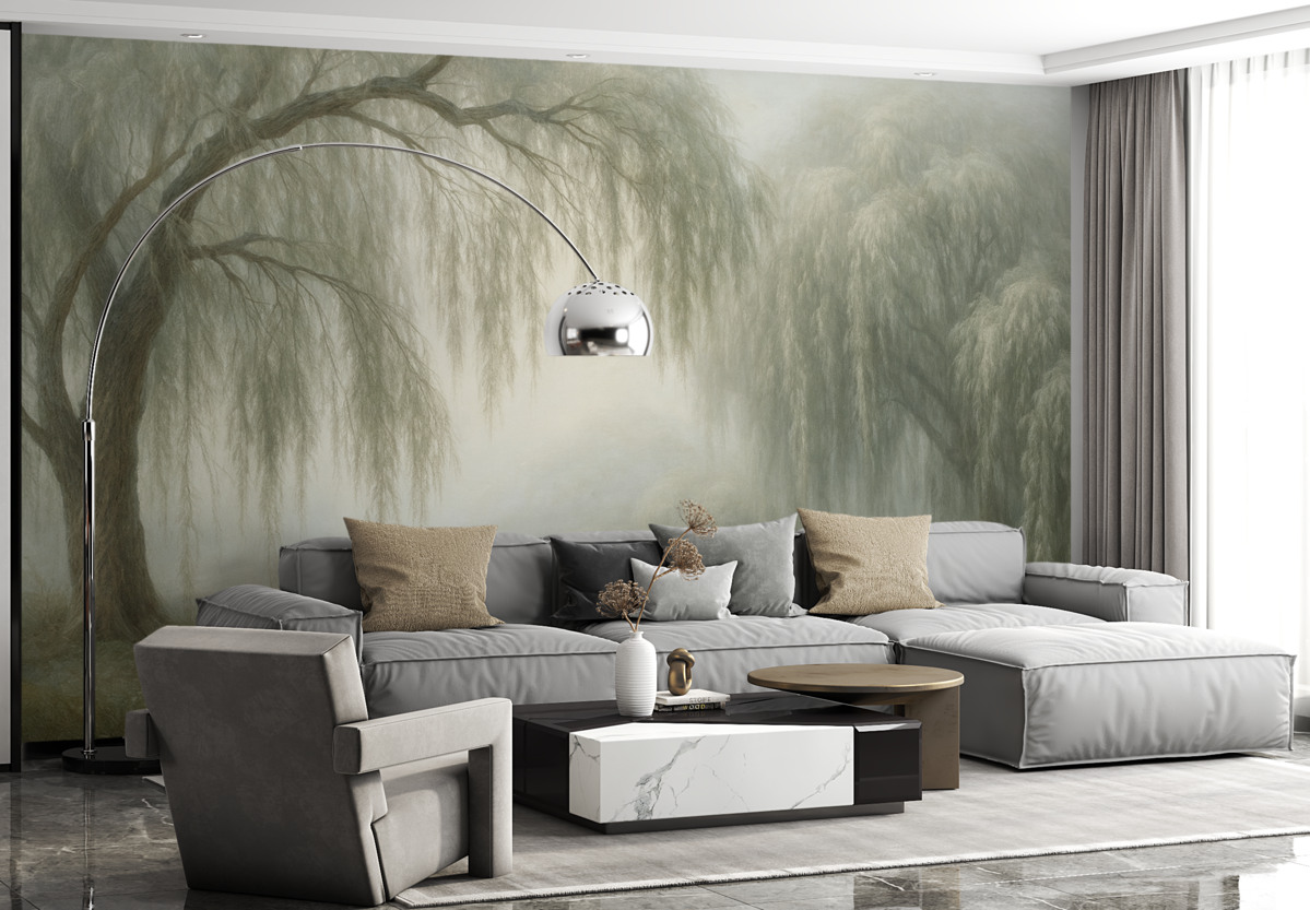 Fototapeta Mistyczny brzeg wierzby w porannej mżawce.