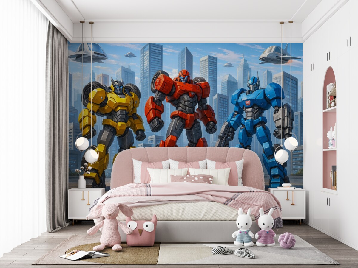 Fototapeta Roboty ewoluujące w scenerii jednolitego miasta.